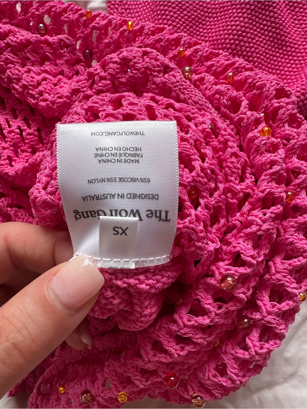 The Wolf Gang Perla Maxi Dress Candy Pink Beaded Crochet Mermaid Maxi Dress XS - Picture 15 of 15